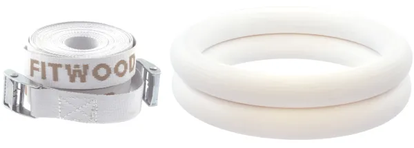 FitWood ULPU Gymnastikringe 28mm - Weiße Oberfläche / Weißer Gurt
