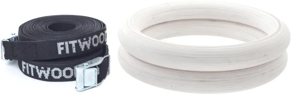 FitWood ULPU Gymnastikringe 28mm - Glazing-Oberfläche / Schwarzer Gurt